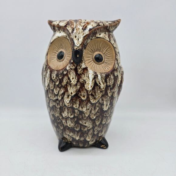 Elegant Expressions by Hosley Ceramic Big Eye Owl Vase Brown Tan Home Decor - Picture 1 of 10
